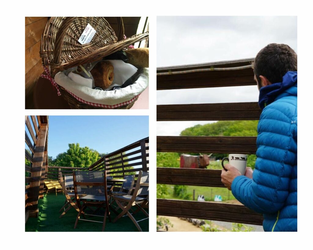 un petit dejeuner avec vue depuis la vache ecolodge