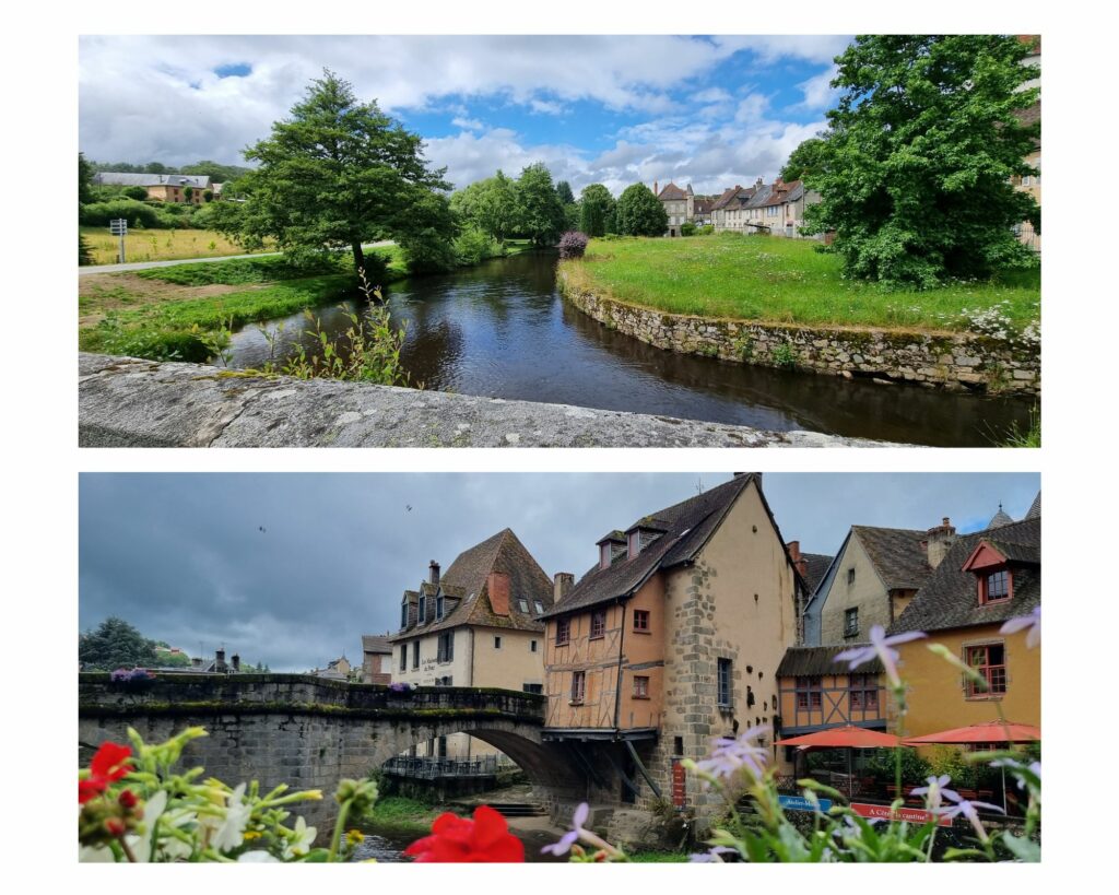 prises de vue sur La Vagabonde dans la Creuse avec des villages et paysages naturels